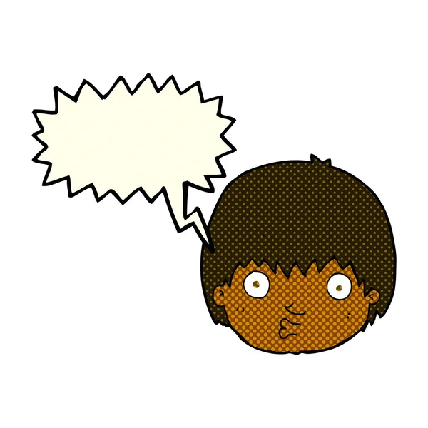 Cartoon nyfiken pojke med pratbubblan — Stock vektor