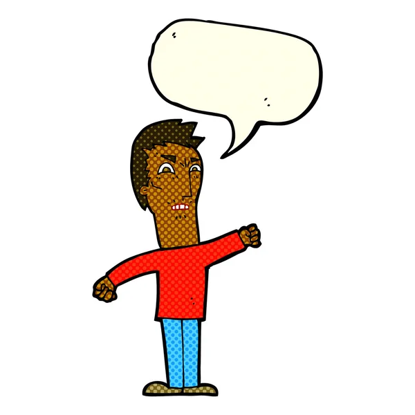 Γελοιογραφία ενοχλημένος άνθρωπος με φούσκα ομιλία — Διανυσματικό Αρχείο