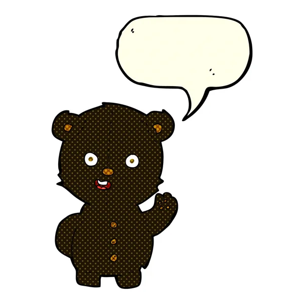 Lindo oso negro de dibujos animados con burbuja de habla — Vector de stock