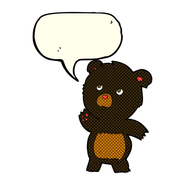 Cartoon curious black bear with speech bubble — Stock Vector