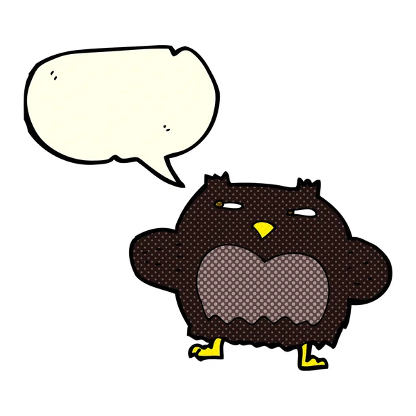 Kreslená podezřelá sova s bublinou řeči — Stockový vektor