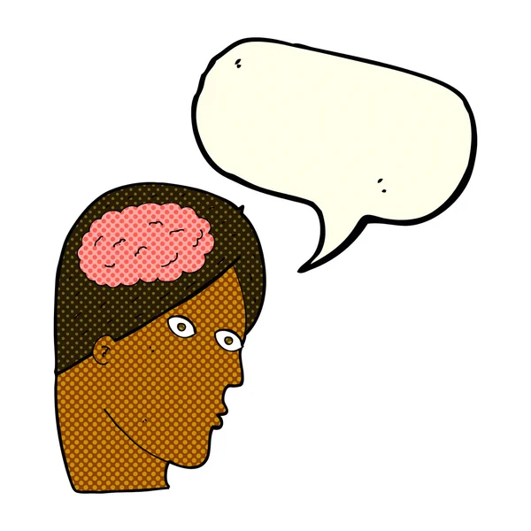 Cartoon hoofd met hersenen symbool met spraakbel — Stockvector
