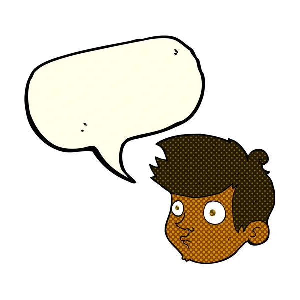 卡通片盯着说话泡泡的男孩 — 图库矢量图片