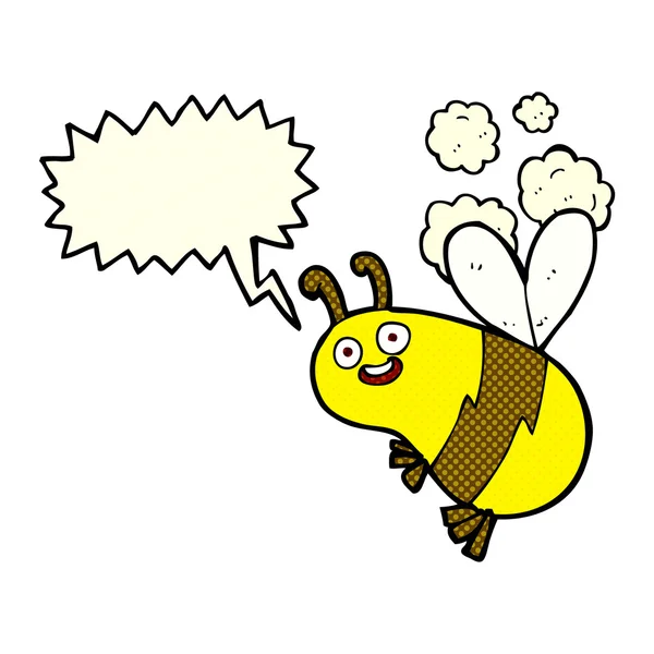 Divertida abeja de dibujos animados con burbuja de habla — Vector de stock