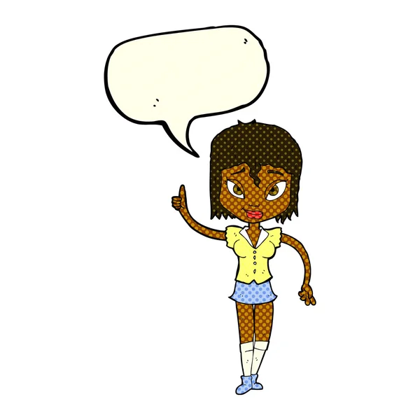 Mujer de dibujos animados haciendo punto con la burbuja del habla — Vector de stock