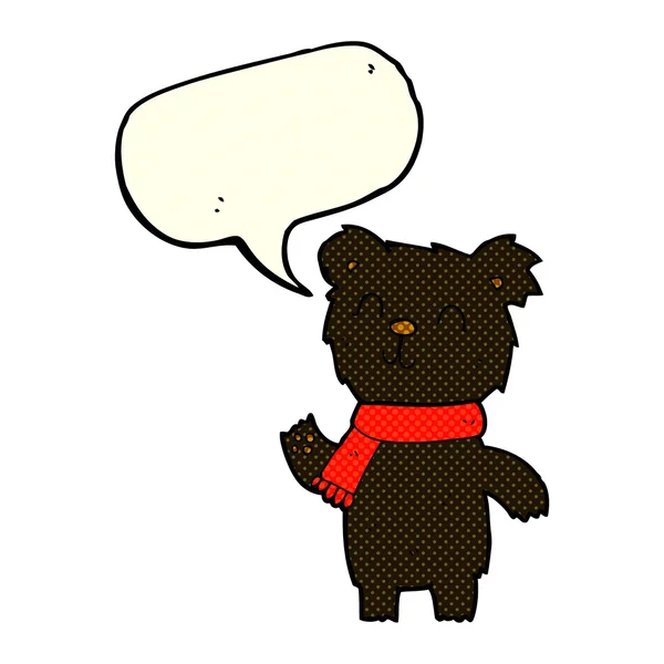 Dibujos animados lindo oso negro cachorro con burbuja de habla — Vector de stock