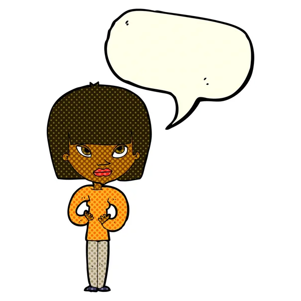 Femme dessin animé geste à elle-même avec bulle de parole — Image vectorielle
