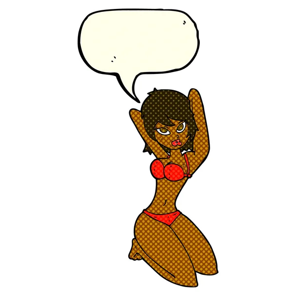 Karikatur sexy Frau posiert mit Sprechblase — Stockvektor