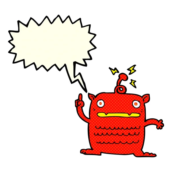 Dessin animé étrange petit alien avec bulle de parole — Image vectorielle