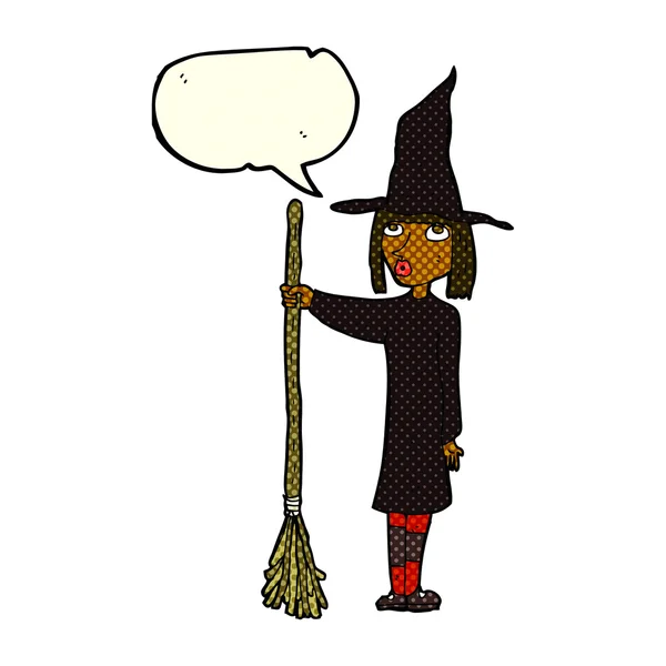 Cartoon witch with speech bubble — Stock Vector