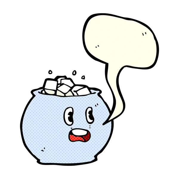 Cuenco de dibujos animados de azúcar con burbuja del habla — Vector de stock