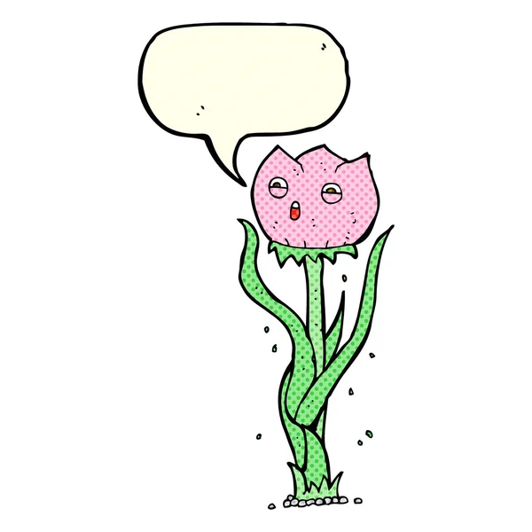 Flor de dibujos animados con burbuja de habla — Vector de stock