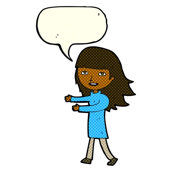 Cartoon gelukkig meisje met spraak zeepbel — Stockvector
