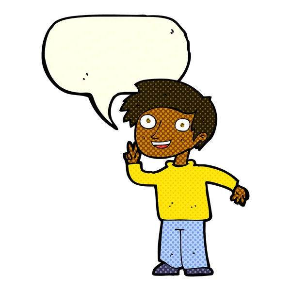 Niño de dibujos animados posando para la foto con la burbuja del habla — Archivo Imágenes Vectoriales