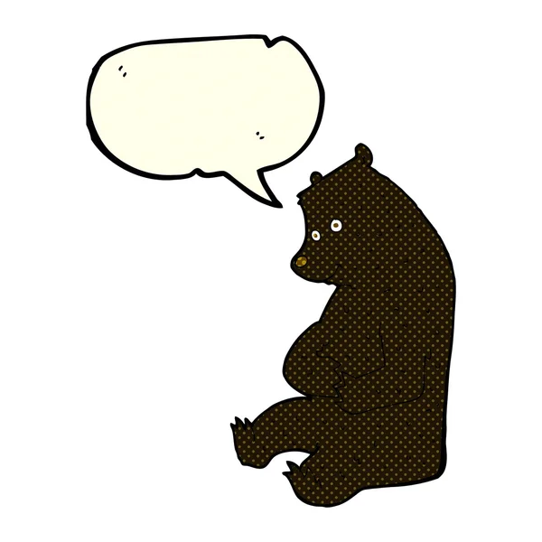Cartoon happy black bear with speech bubble — Stock Vector