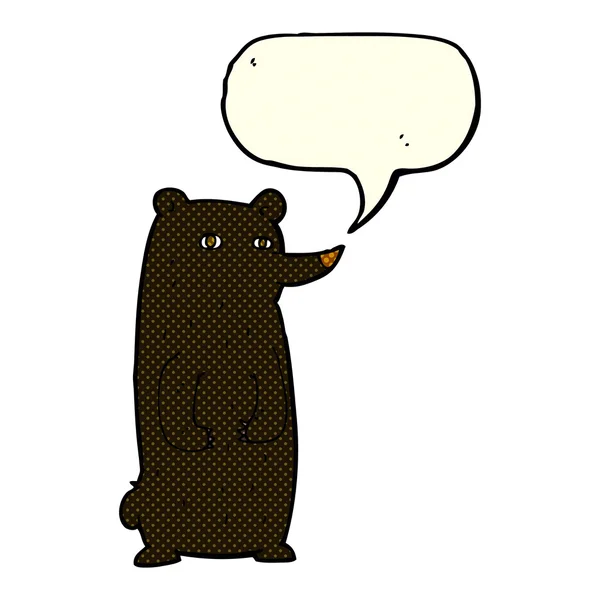 Funny cartoon black bear with speech bubble — Stock Vector