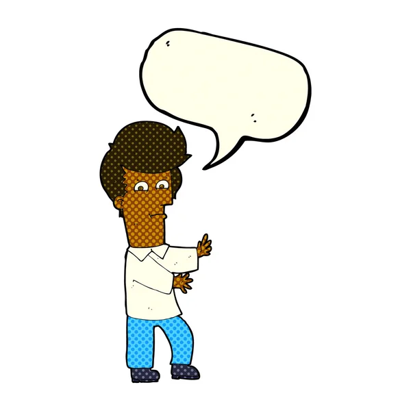 Homme dessin animé gesticulant sauvagement avec bulle de parole — Image vectorielle