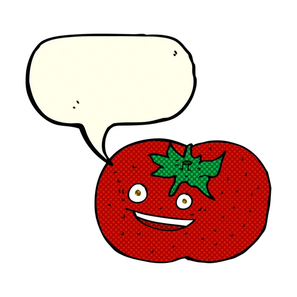 Tomate de dibujos animados con burbuja de habla — Vector de stock