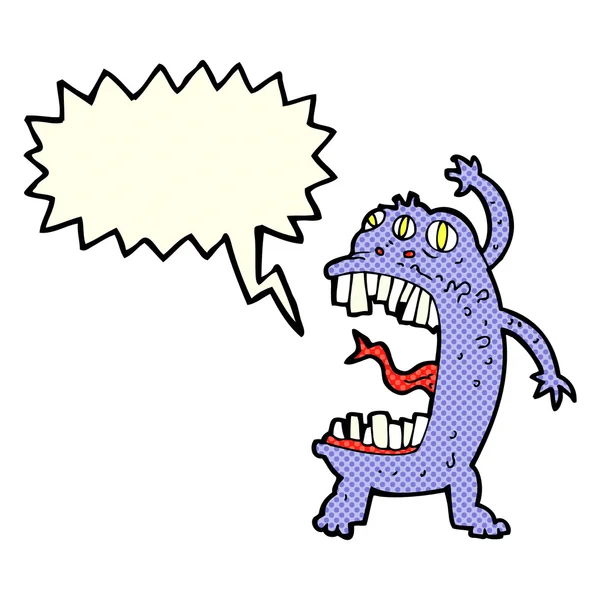 Cartoon crazy monster with speech bubble — Stock Vector