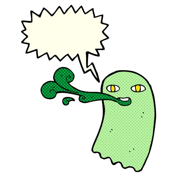 Divertido fantasma de dibujos animados con burbuja de habla — Vector de stock