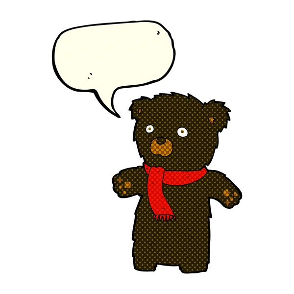 Desenho animado bonito urso preto com bolha de fala — Vetor de Stock