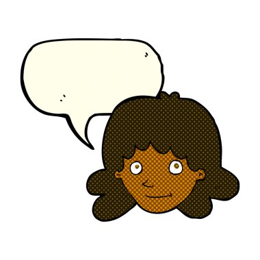 çizgi film mutlu kadın yüzü ile konuşma kabarcığı