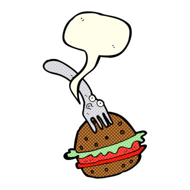 çizgi film çatal ve burger ile konuşma balonu