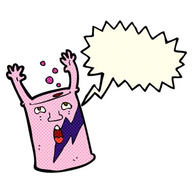 Konuşma baloncuklu çizgi film soda kutusu karakteri