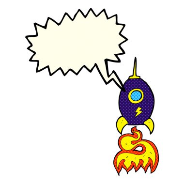 Konuşma baloncuklu çizgi film uzay gemisi