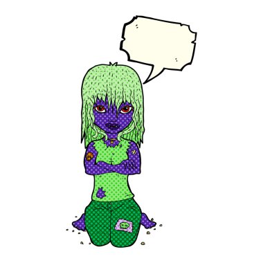 Konuşma baloncuğu olan vampir kız.