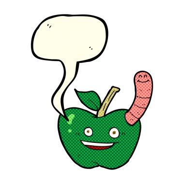 Konuşma baloncuklu kurtlu çizgi film elması