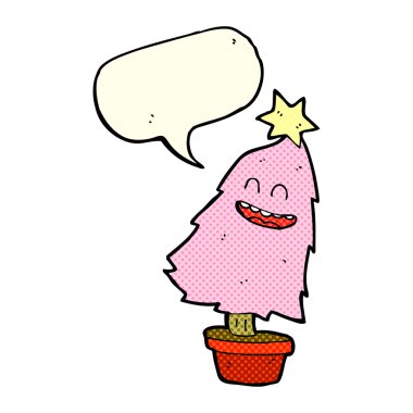 Konuşma baloncuğuyla dans eden karikatür ağacı