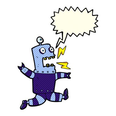 Konuşma baloncuğu olan korkmuş robot çizgi film