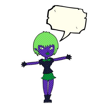 Konuşma baloncuğu olan vampir kız.