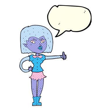 Çizgi filmdeki vampir kız konuşma baloncuğuyla baş parmak işareti yapıyor.