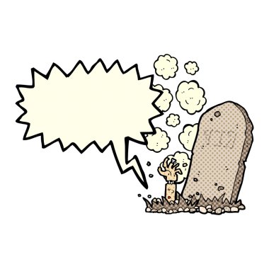 Konuşma baloncuğuyla mezardan yükselen zombi çizgi filmi