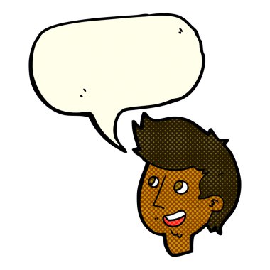 çizgi film mutlu çocuk yüzü ile konuşma kabarcığı