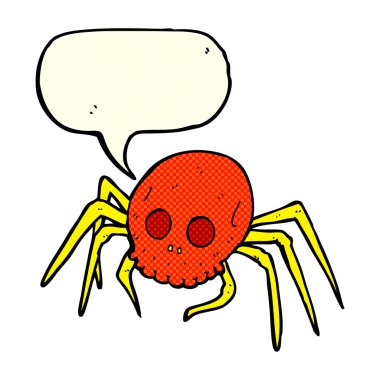 Konuşma baloncuklu tuhaf kafatası örümceği çizgi filmi