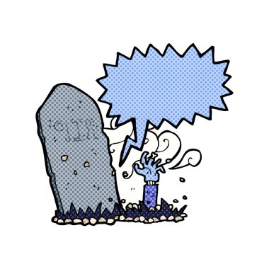 Konuşma baloncuğuyla mezardan yükselen zombi çizgi filmi