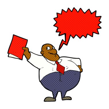 karikatür mutlu patron ile konuşma balonu ile dosya