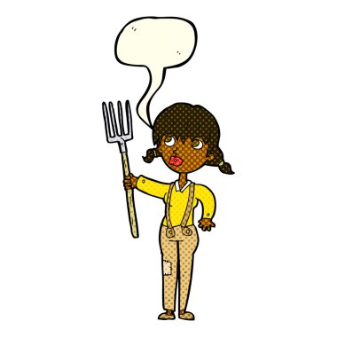 Konuşma balonlu çiftçi kız.