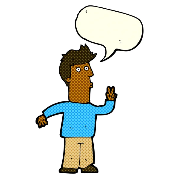 Dessin animé homme signalisation avec la main avec bulle de parole — Image vectorielle