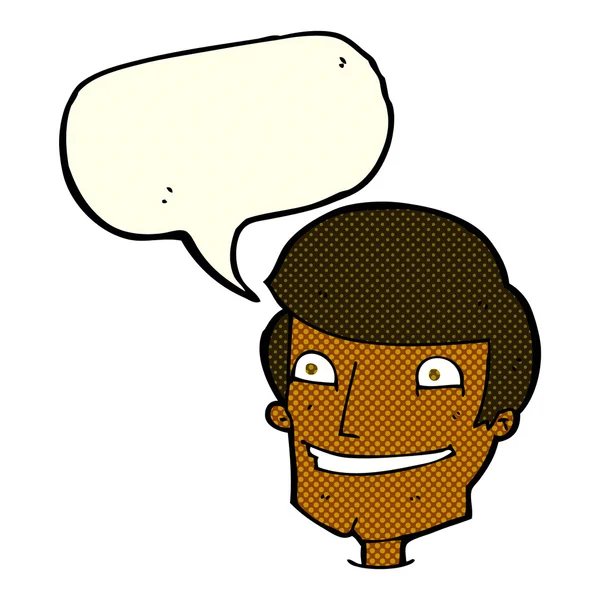 Γελοιογραφία χαμογελώντας άνθρωπος με φούσκα ομιλία — Διανυσματικό Αρχείο