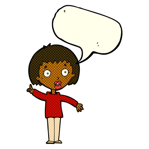 Mujer de dibujos animados explicando su punto con la burbuja del habla — Vector de stock