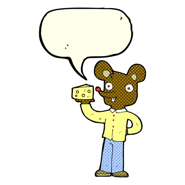 Cartoon muis met kaas met spraakbel — Stockvector
