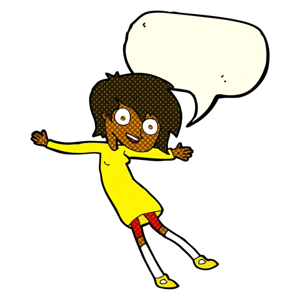Cartoon verrückt aufgeregt Mädchen mit Sprechblase — Stockvektor