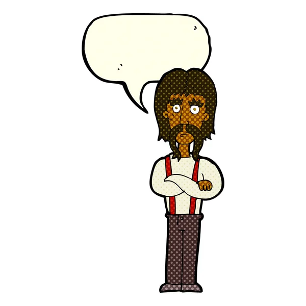 Hombre de bigote largo de dibujos animados con brazos cruzados con burbuja del habla — Archivo Imágenes Vectoriales