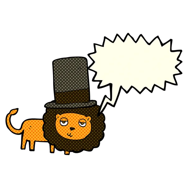 Cartoon lion in top hat with speech bubble — Stock Vector