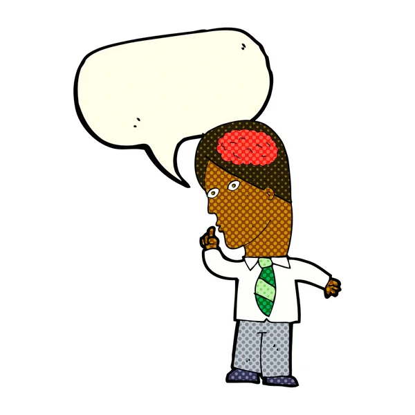 Cartoon-Unternehmer mit riesigem Gehirn mit Sprechblase — Stockvektor