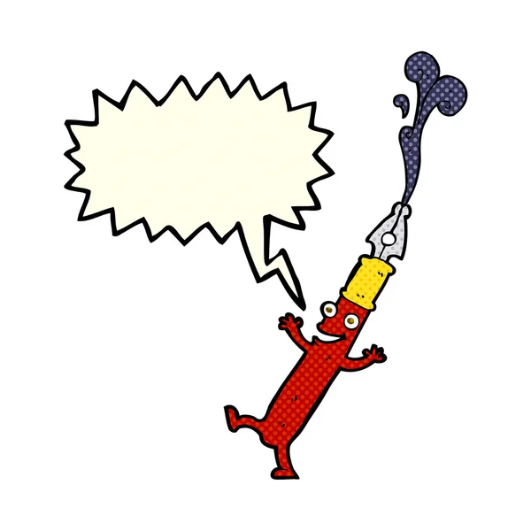 Cartoon pen character with speech bubble — Stock Vector